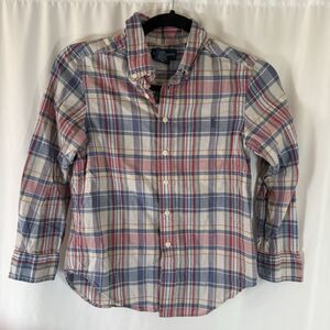 Ralph Lauren Dress Shirt Boy Small 8 Blue Red Plaid Button Up Long Sleeve Cotton
